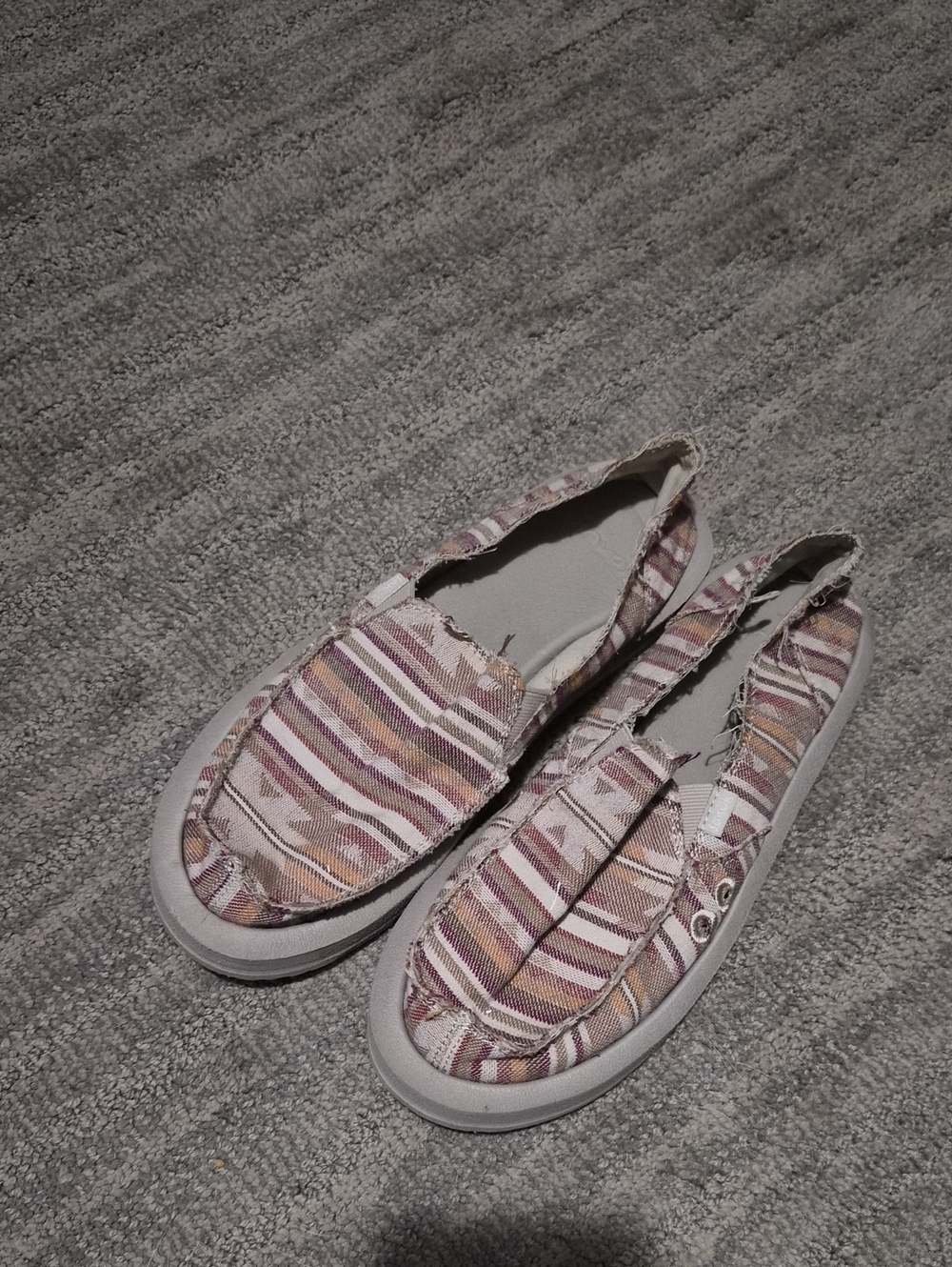 Sanuk Women's Striped Slip-On Canvas Moccasins - Pink, Tan & White